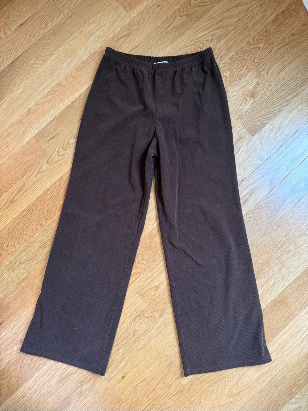 Women's Brown Pull-On Corduroy Pants - Casual Elastic Waist